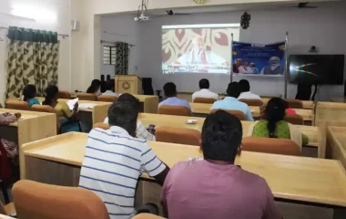 Farmers watching Live webcast PMFBY, KVK- BRD